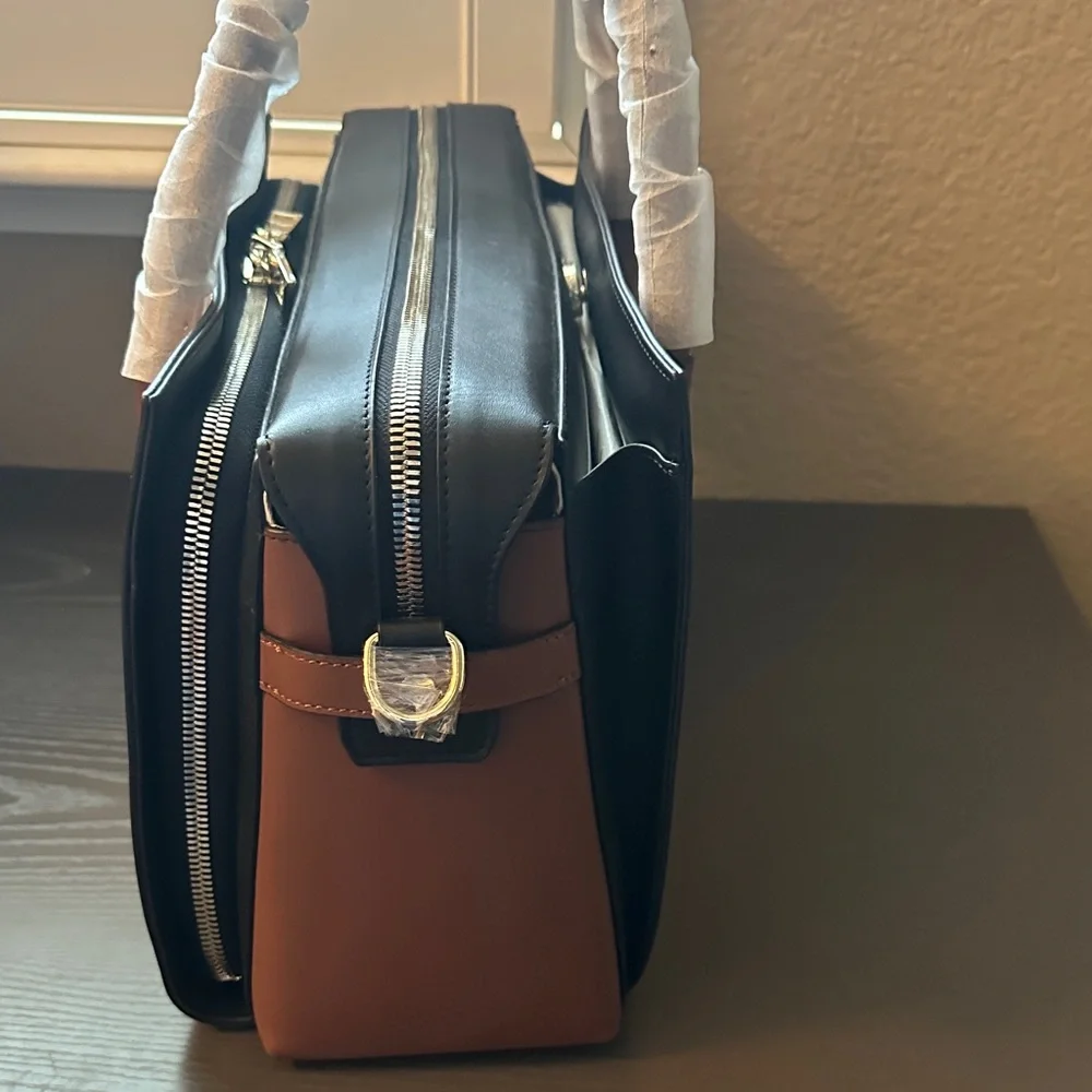 DVRH Tan Brown Black Women's Concealed Carry Leather Satchel w/Shoulder Strap - Picture 4 of 16